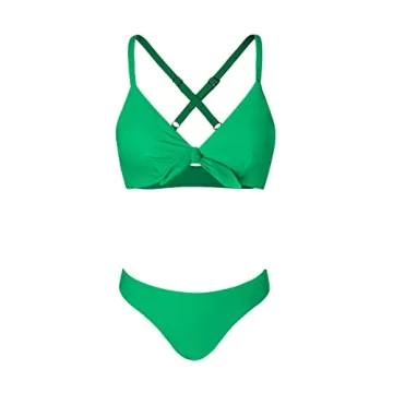 CUPSHE Bikini Set for Women Two Piece Swimsuit V Neck Knot Crisscross Low Waist Bathing Suit M, Grass Green