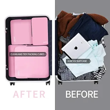 BAGAIL 4 Set/6 Set/8 Set Compression Packing Cubes Travel Accessories Expandable Packing Organizers(Pink ClothPattern 4 Set)