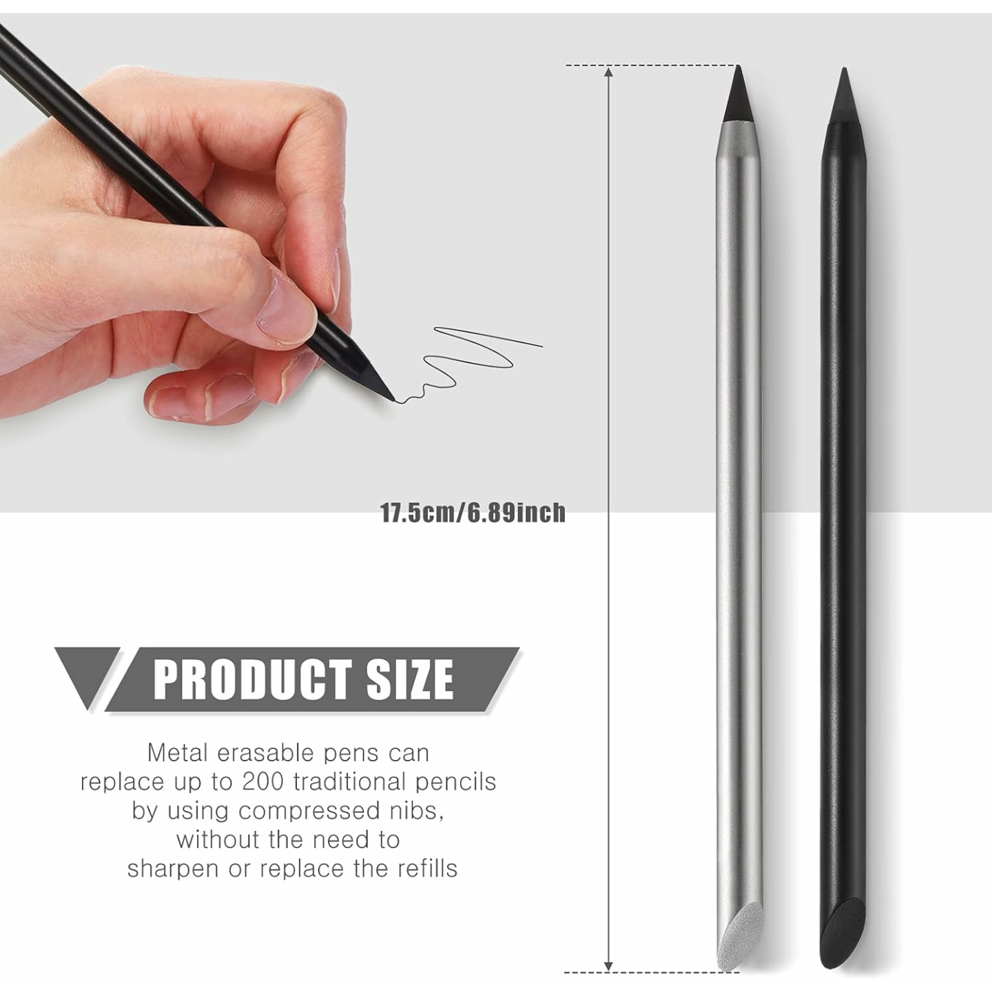 Inkless Pen & Aluminum Erasable Pencil Set - 2pcs