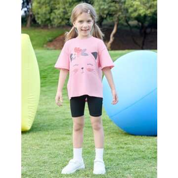 PATPAT Girls Summer Outfits - Trendy 2-Piece Cat Print Set for Ages 3-12