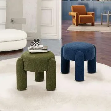 Jennifer Taylor Home Hugo 20.5" Round Upholstered Ottoman - Cerulean Blue Boucle