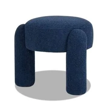 Jennifer Taylor Hugo Round Ottoman in Cerulean Blue Boucle
