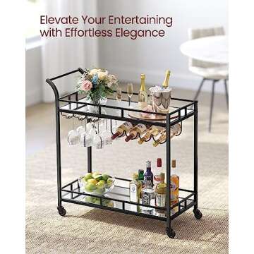 VASAGLE Black Bar Cart | Stylish Home Serving Cart