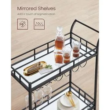 VASAGLE Black Bar Cart | Stylish Home Serving Cart