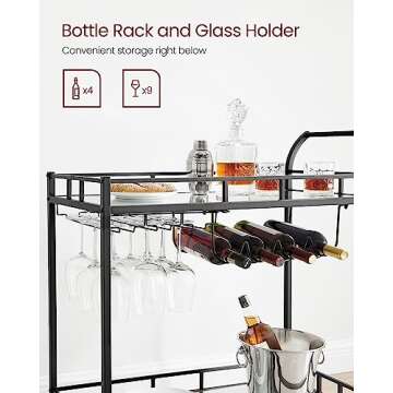 VASAGLE Black Bar Cart | Stylish Home Serving Cart