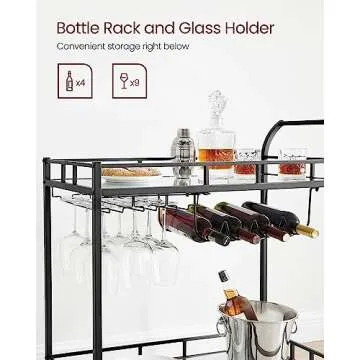 VASAGLE Black Bar Cart | Stylish Home Serving Cart