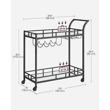 VASAGLE Black Bar Cart | Stylish Home Serving Cart