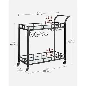 VASAGLE Black Bar Cart | Stylish Home Serving Cart