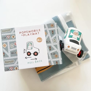 The Little Rose Shop Popemobile Toy and Playmat Set – Durable Catholic Plush Popemobile Pull-Back ...