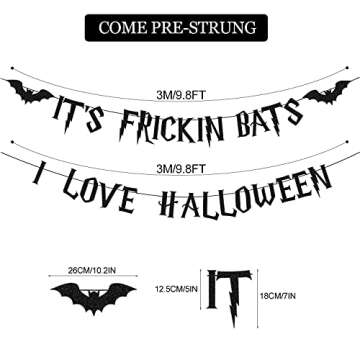 CAVLA Glitter It's Frickin Bats I Love Halloween Banner for Festive Decor