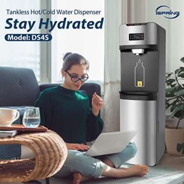 iSpring Bottleless Water Dispenser with Built-in 4-Stage Filtration, Hot/Cold/Room Temp, Self Cleaning, Stainless Steel, Model: DS4S