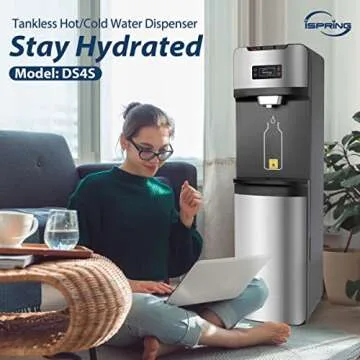 iSpring Bottleless Water Dispenser with Built-in 4-Stage Filtration, Hot/Cold/Room Temp, Self Cleaning, Stainless Steel, Model: DS4S
