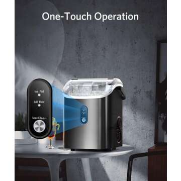 Nugget Ice Makers Countertop, Pellet Ice Maker Machine with Soft Chewable Ice, 35lbs/Day, One-Click Operation, Pebble Ice Maker Countertop with Self-Cleaning for Home/Office/RV/Camping