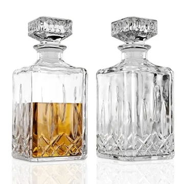 Glass Whiskey Decanter Set Of 2, 40oz Liquor Decanter with Airtight Stopper for Scotch, Liquor, Bour...