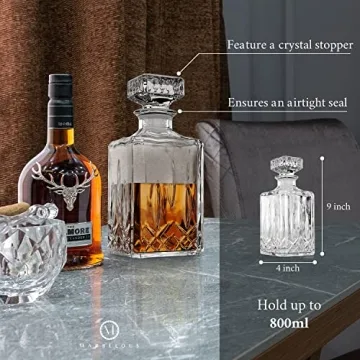 Elegant Glass Whiskey Decanter Set of 2 for Liquor