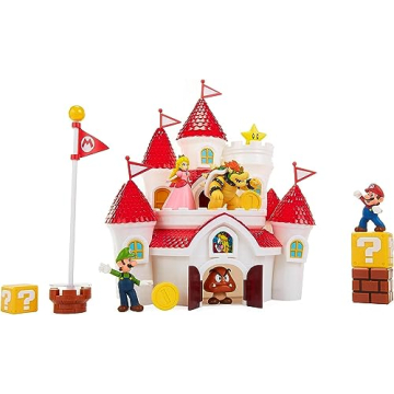 Super Mario Nintendo Deluxe Mushroom Kingdom Castle, Wall Display & Playset with (5) 2.5" Articulate...