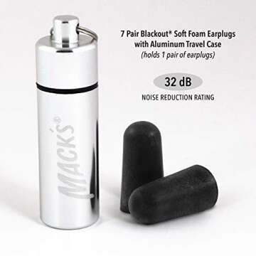 Mack's Blackout Soft Foam Earplugs, 7 Pair with Travel Case - 32 dB Highest NRR, Comfortable Ear Plu...