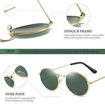 Dollger Oval Sunglasses Stylish Vintage Metal Frame Unisex