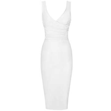 Whoinshop Women's Bandage Dress Scoop Neck Tank Sleeveless Bodycon Midi Club Dress (S, White)
