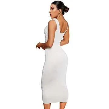 Whoinshop Women's Bandage Dress Scoop Neck Tank Sleeveless Bodycon Midi Club Dress (S, White)