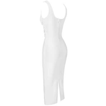 Whoinshop Women's Bandage Dress Scoop Neck Tank Sleeveless Bodycon Midi Club Dress (S, White)