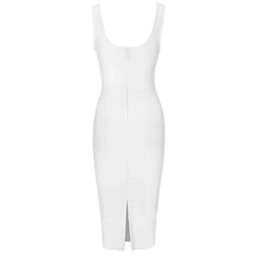 Whoinshop Women's Bandage Dress Scoop Neck Tank Sleeveless Bodycon Midi Club Dress (S, White)