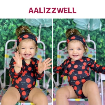 Aalizzwell Toddler Girls Long Sleeve Swimsuit - Black Cherry