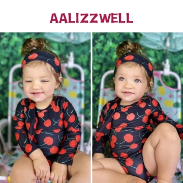 Aalizzwell Toddler Girls Long Sleeve Swimsuit - Black Cherry