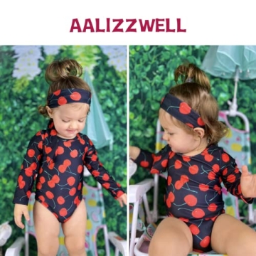 Aalizzwell Toddler Girls Long Sleeve Swimsuit - Black Cherry