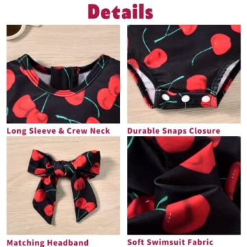 Aalizzwell Toddler Girls Long Sleeve Swimsuit - Black Cherry