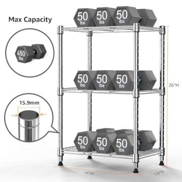 MZG 450 lbs Wire Storage Shelving 3-Tier Utility Shelving Unit Steel Organizer Wire Rack for Home,Ki...