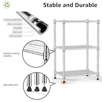 MZG 450 lbs Wire Storage Shelving 3-Tier Utility Shelving Unit Steel Organizer Wire Rack for Home,Kitchen,Office,Chrome(11.8" D x 17.7" W x 26.3" H)