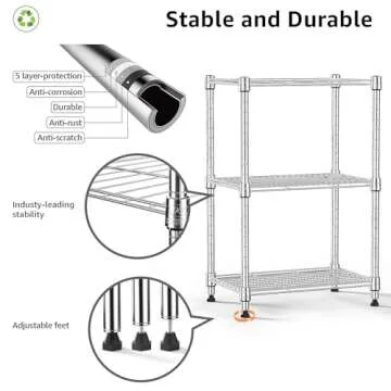 MZG 450 lbs Wire Storage Shelving 3-Tier Utility Shelving Unit Steel Organizer Wire Rack for Home,Kitchen,Office,Chrome(11.8" D x 17.7" W x 26.3" H)