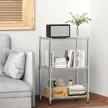 MZG 450 lbs Wire Storage Shelving 3-Tier Utility Shelving Unit Steel Organizer Wire Rack for Home,Kitchen,Office,Chrome(11.8" D x 17.7" W x 26.3" H)