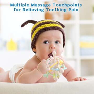 Eoopoon Baby Teether Toy for Babies 3 Months+, Silicone Baby Teething Toys, Rattle Sensory Teether Toy for Sore Gums, Baby Chew Toys for Sucking Needs, BPA Free, Navajo White