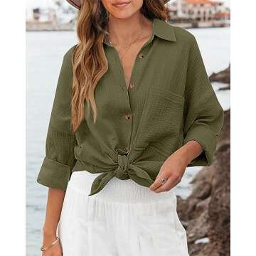 NOLLSOM Casual Shirts for Women Long Sleeve Button Down Blouses Fall 2024 Solid Color Trendy Tops wi...