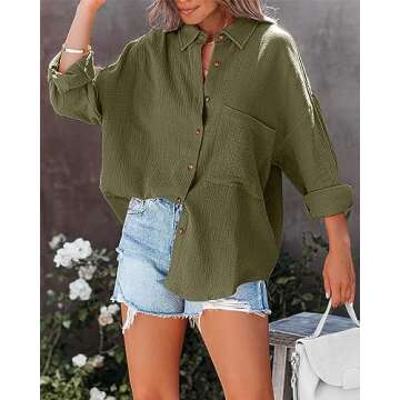 NOLLSOM Casual Shirts for Women Long Sleeve Button Down Blouses Fall 2024 Solid Color Trendy Tops with Pocket