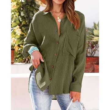NOLLSOM Casual Shirts for Women Long Sleeve Button Down Blouses Fall 2024 Solid Color Trendy Tops with Pocket