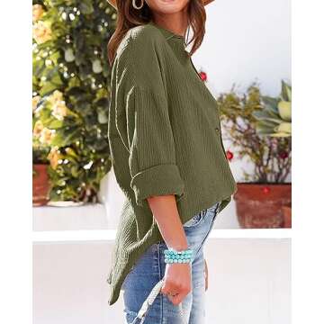 NOLLSOM Casual Shirts for Women Long Sleeve Button Down Blouses Fall 2024 Solid Color Trendy Tops with Pocket