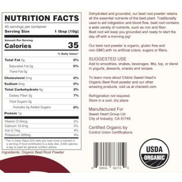 Chérie Sweet Heart Organic Beet Root Powder (1 LB), Raw & Non-GMO