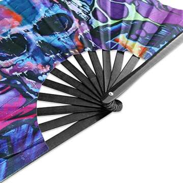 TRENDBOX Large Hand Fan Folding Fan Handheld Bamboo Fan for Women Men for Club, Party, Dance, Performance and Music Festival - Skull