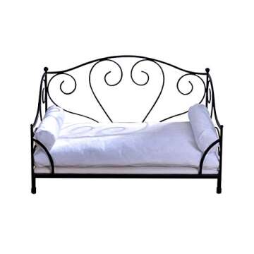 BabyLand Pet Bed/Pet Sofa with Iron Frame/Bed for Dogs with Detachable Cushion/Comfortable Dog Sofas and Chairs/Dog Couch for Summer Using(Black)