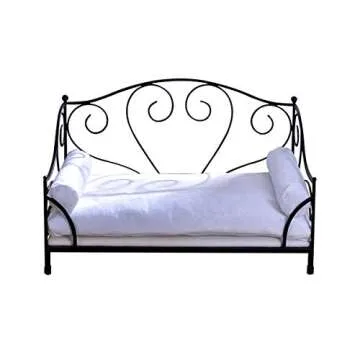 BabyLand Pet Bed/Pet Sofa with Iron Frame/Bed for Dogs with Detachable Cushion/Comfortable Dog Sofas and Chairs/Dog Couch for Summer Using(Black)