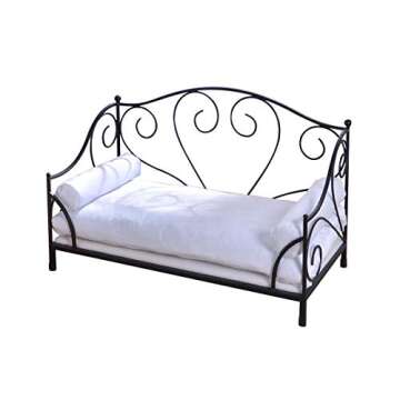 BabyLand Pet Bed/Pet Sofa with Iron Frame/Bed for Dogs with Detachable Cushion/Comfortable Dog Sofas and Chairs/Dog Couch for Summer Using(Black)