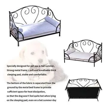 BabyLand Pet Bed/Pet Sofa with Iron Frame/Bed for Dogs with Detachable Cushion/Comfortable Dog Sofas and Chairs/Dog Couch for Summer Using(Black)