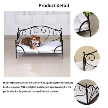 BabyLand Pet Bed/Pet Sofa with Iron Frame/Bed for Dogs with Detachable Cushion/Comfortable Dog Sofas and Chairs/Dog Couch for Summer Using(Black)