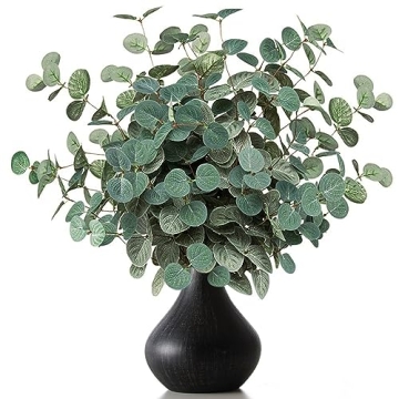 TOPHOUSE 6pcs Artificial Eucalyptus Leaves Stems Bulk 24.8” Silver Dollar Eucalyptus Artificial Gr...