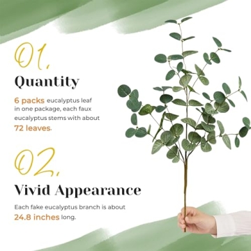 TOPHOUSE 6pcs Artificial Eucalyptus Leaves Stems Bulk 24.8” Silver Dollar Eucalyptus Artificial Greenery Silk Eucalyptus Plant for Home Wedding Farmhouse Decoration