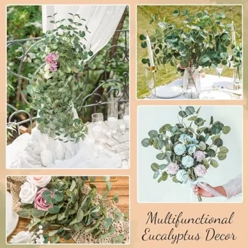 TOPHOUSE 6pcs Artificial Eucalyptus Leaves Stems Bulk 24.8” Silver Dollar Eucalyptus Artificial Greenery Silk Eucalyptus Plant for Home Wedding Farmhouse Decoration