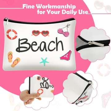 Weewooday Beach Cosmetic Bag for Women Funny Beach Makeup Bag Gifts Beach Accessories Travel Organizer Summer Cotton Case Pouch for Gifts